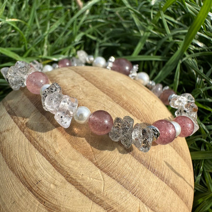 Natural Strawberry Quartz Chip Bracelet