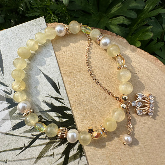Golden Jade Pearl Crown Bracelet