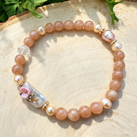 Natural Pearl Baroque Orange Moonstone Bracelet