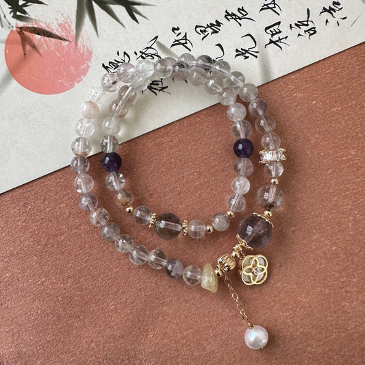 Natural Amethyst & Green Phantom Quartz Double Wrap Bracelet