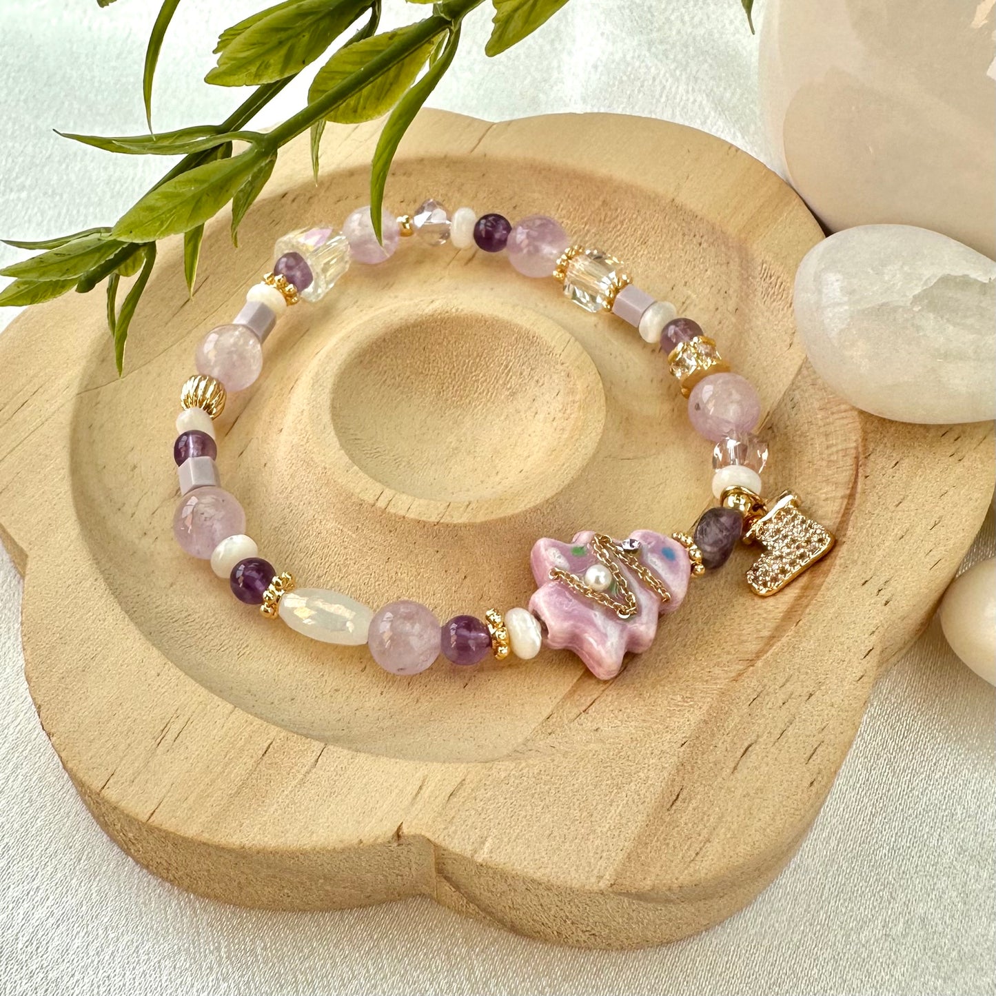 Purple Ceramic Christmas Tree Lavender Bracelet