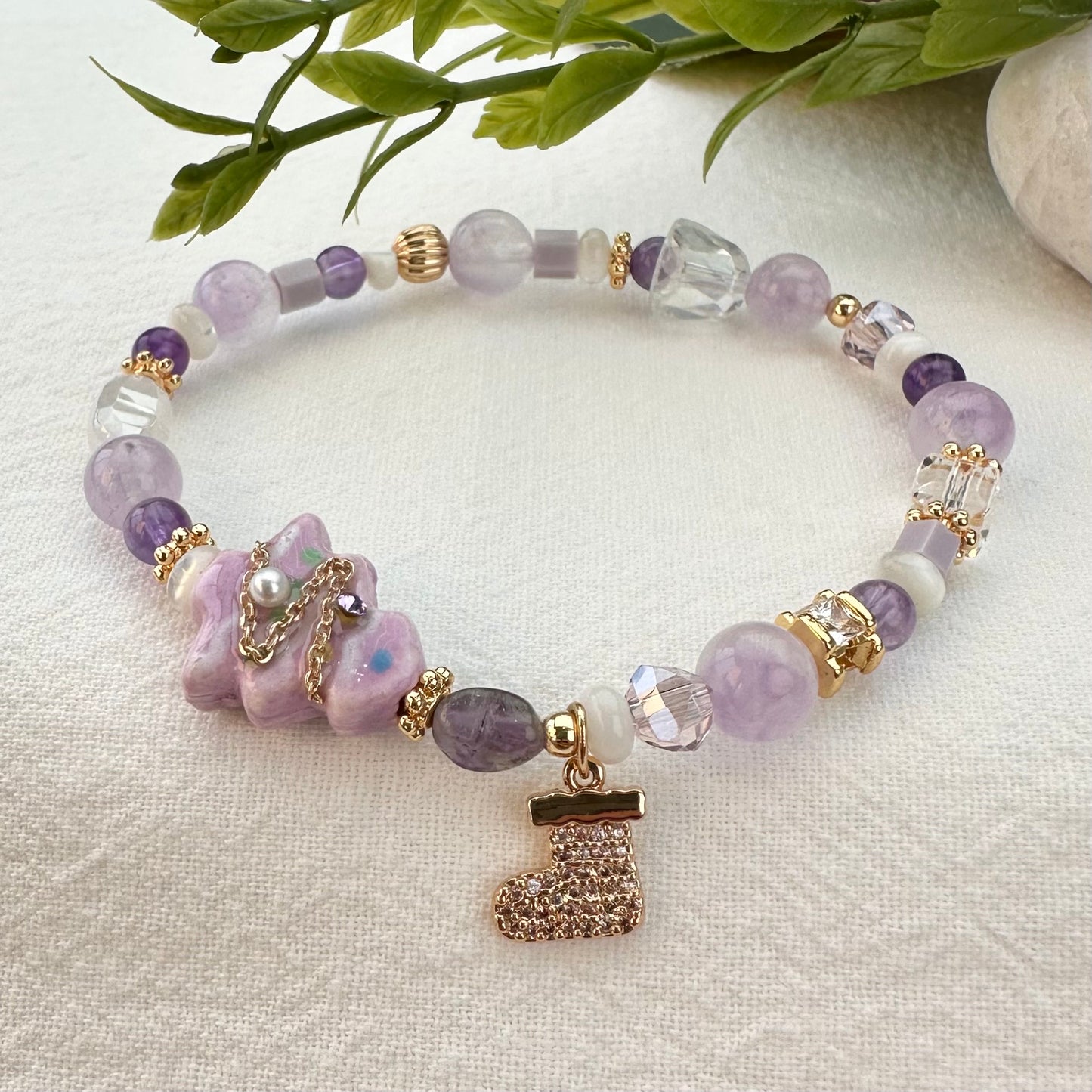 Purple Ceramic Christmas Tree Lavender Bracelet