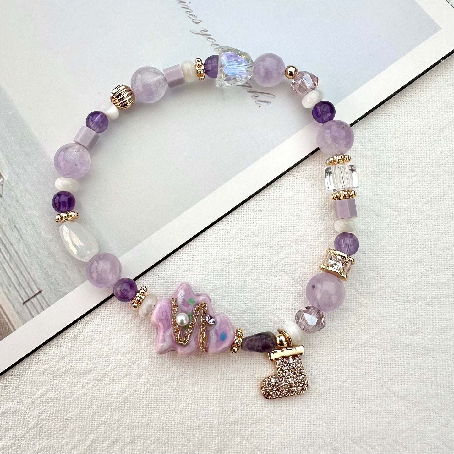Purple Ceramic Christmas Tree Lavender Bracelet