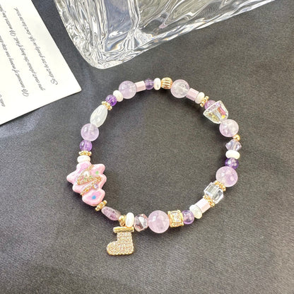 Purple Ceramic Christmas Tree Lavender Bracelet