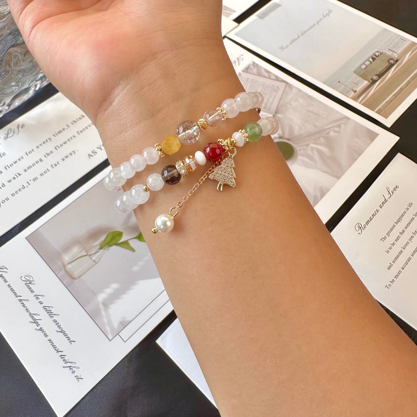 Rose Quartz & Red Agate Double Wrap Bracelet