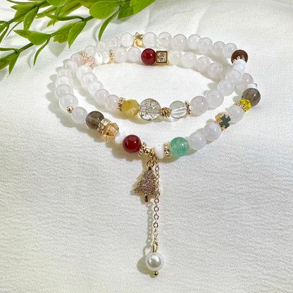 Rose Quartz & Red Agate Double Wrap Bracelet