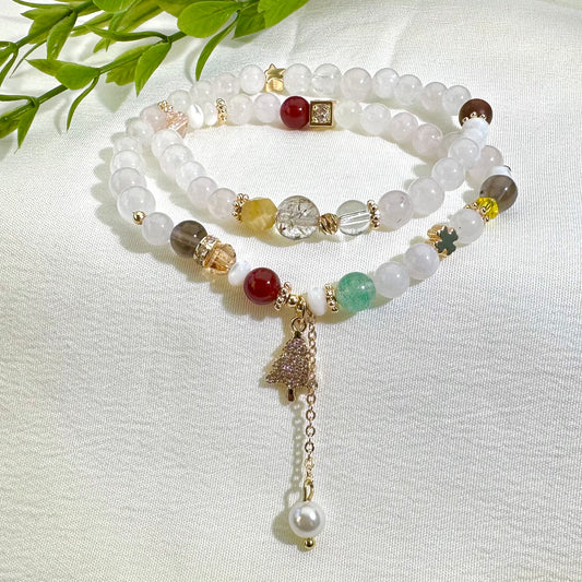 Rose Quartz & Red Agate Double Wrap Bracelet