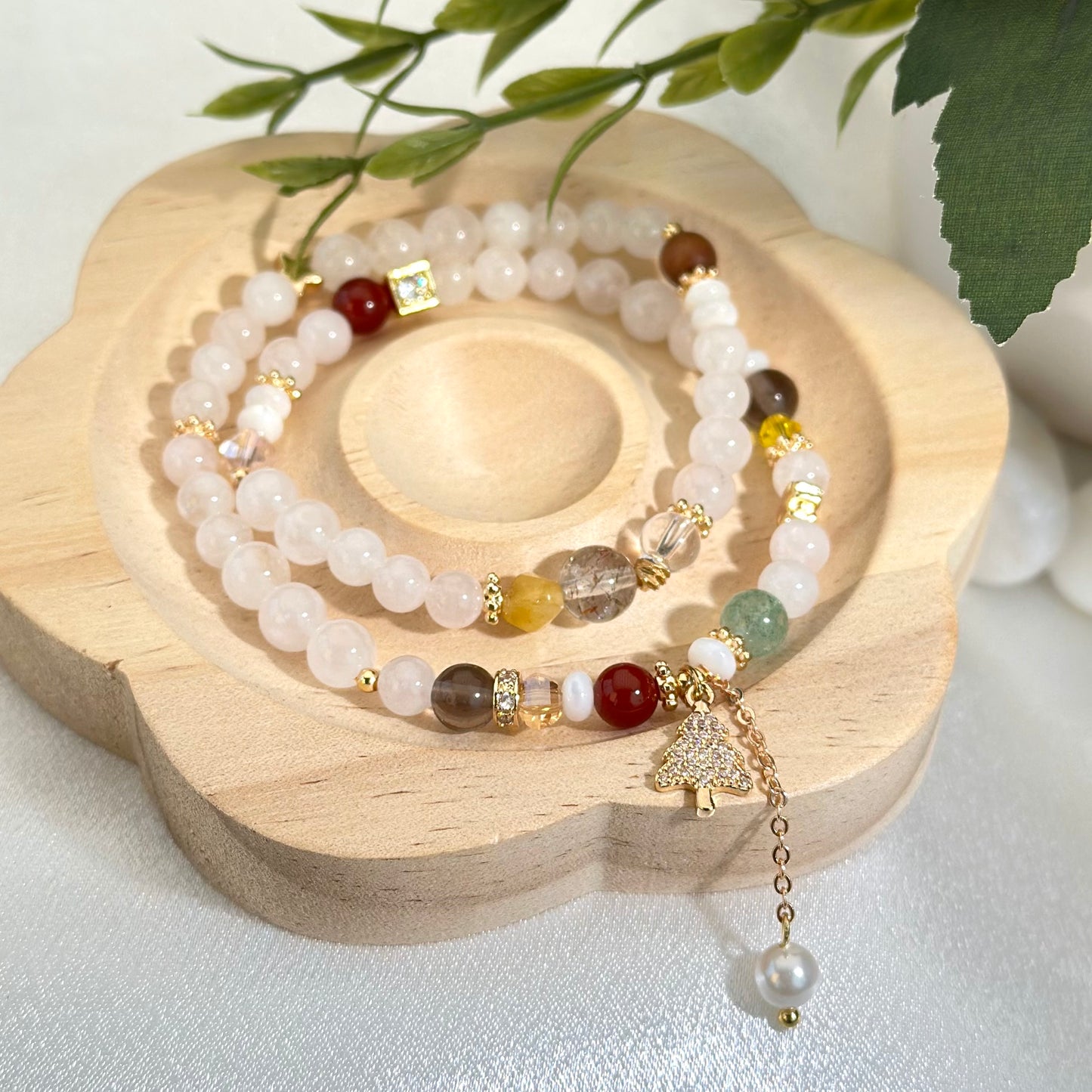 Rose Quartz & Red Agate Double Wrap Bracelet