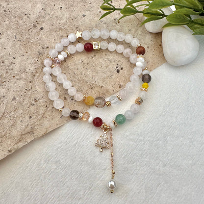 Rose Quartz & Red Agate Double Wrap Bracelet
