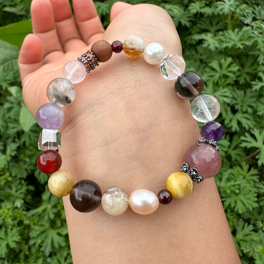 Natural Pearl, Red Agate & Rose Quartz Bracelet