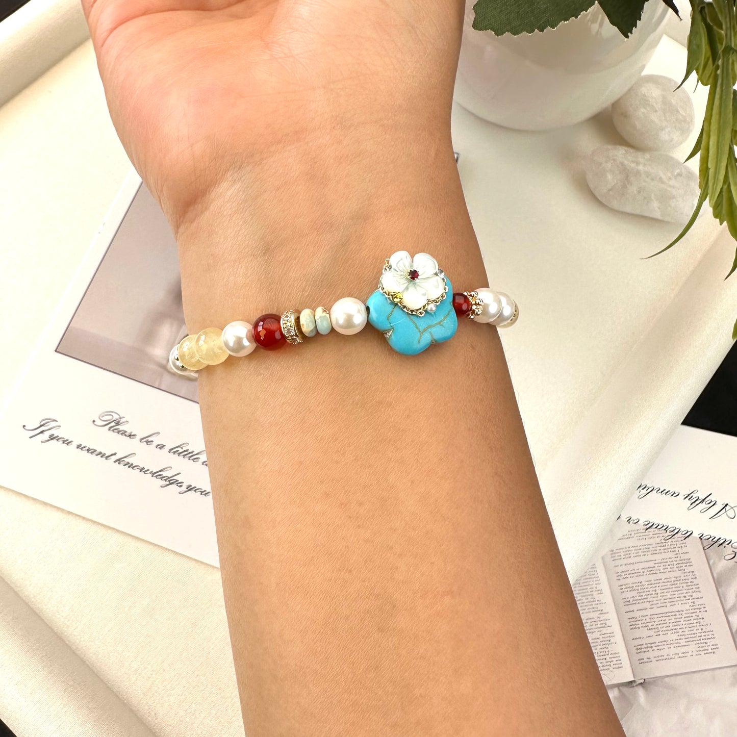 Red Agate Pearl Bracelet