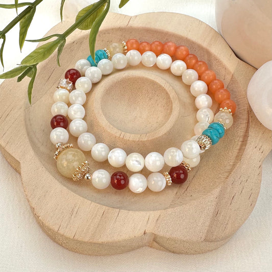 Dunhuang Shell Bead Cat Eye Double Wrap Bracelet