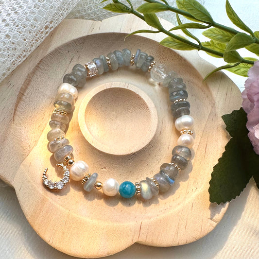 Gray Moonstone Moon Bracelet