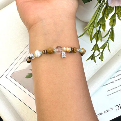 Contrast Tiger Eye Pearl Bracelet