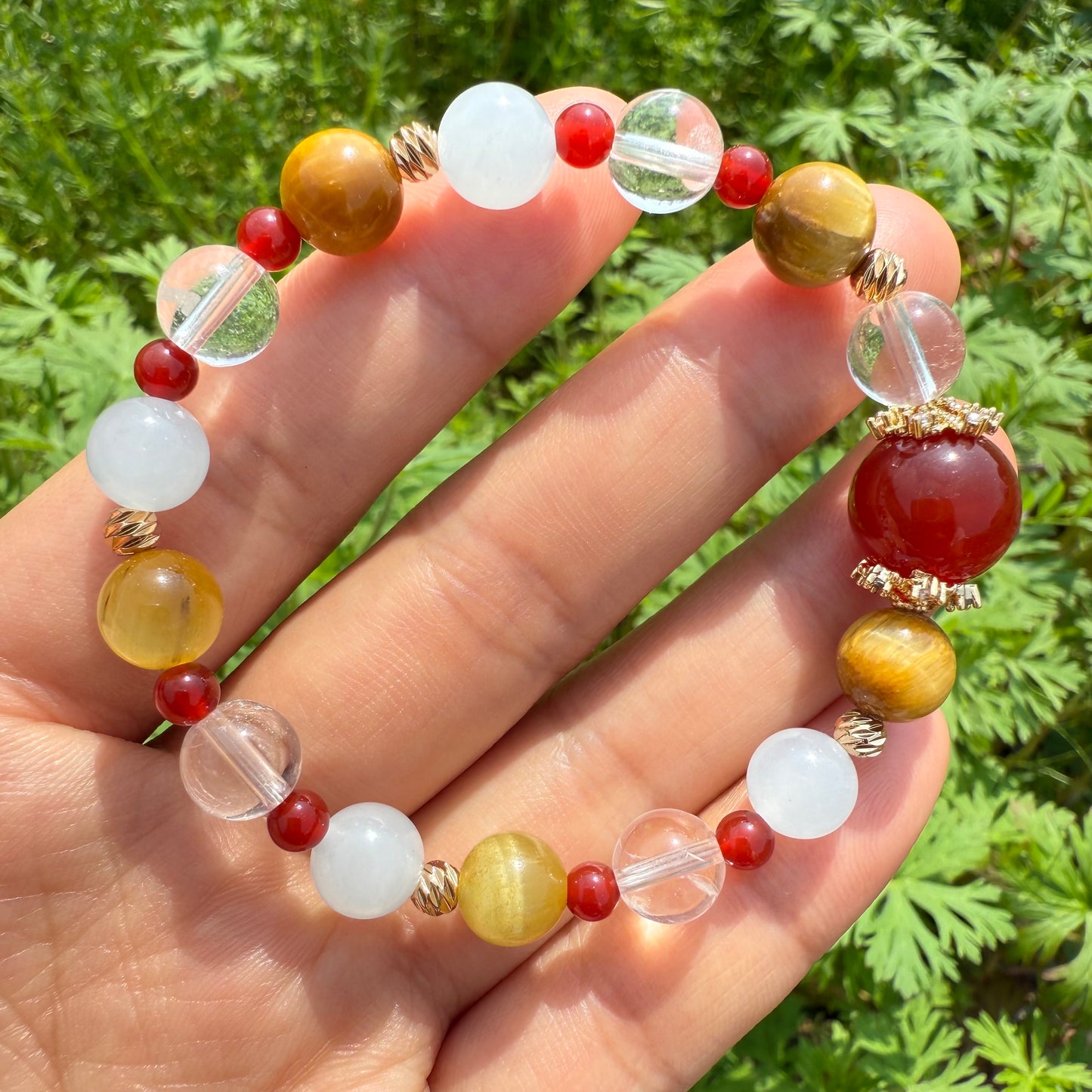 Golden Tiger Eye & Blue Jade Contrast Bracelet