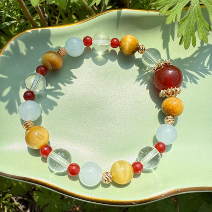 Golden Tiger Eye & Blue Jade Contrast Bracelet