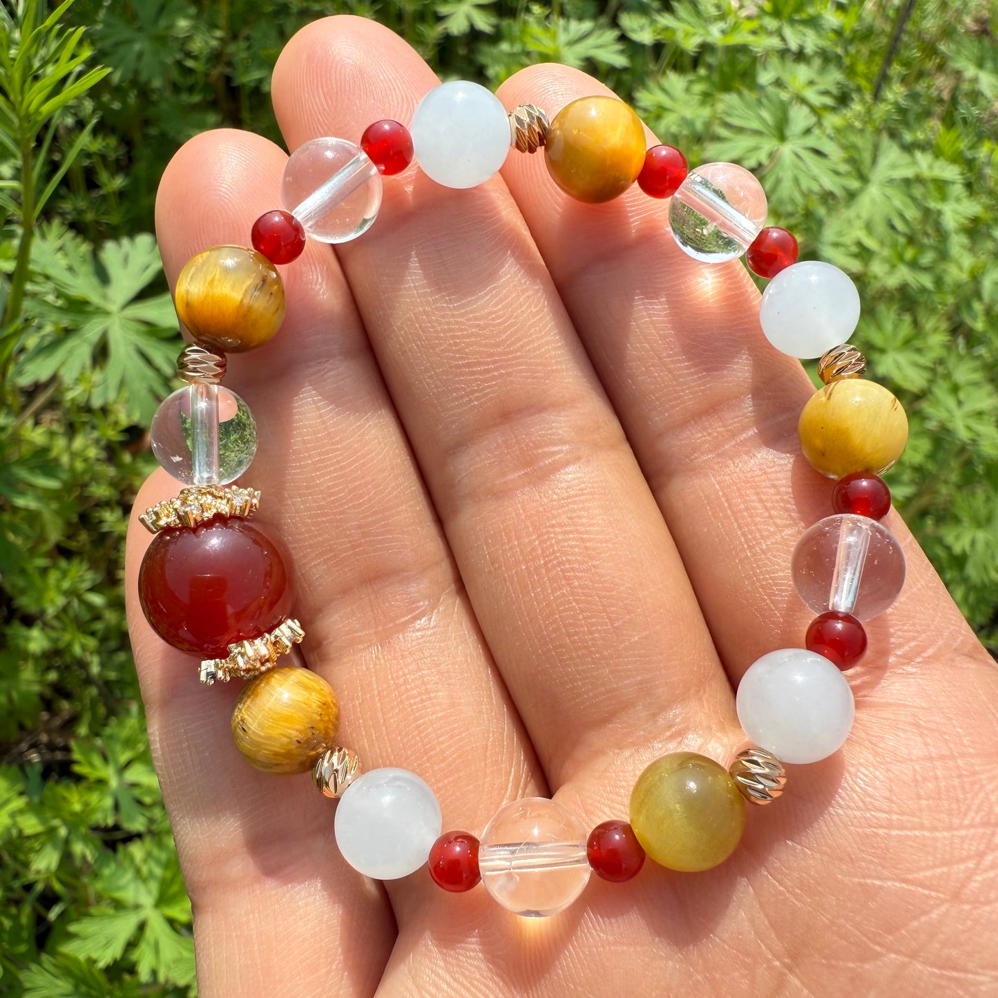 Golden Tiger Eye & Blue Jade Contrast Bracelet
