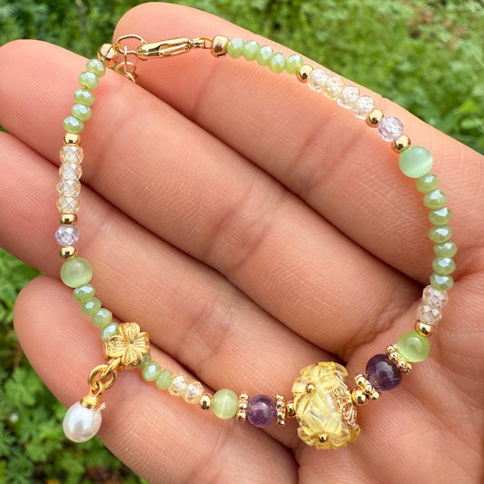 Chinese Floral Yellow & Green Bracelet