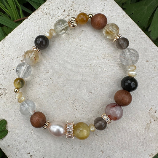 Tiger Eye, Pearl & Shell Bracelet
