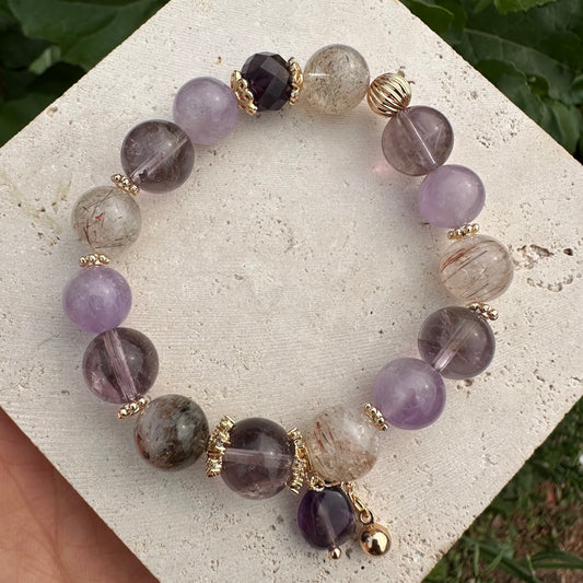 Natural Amethyst Multi-Gem Tassel Bracelet