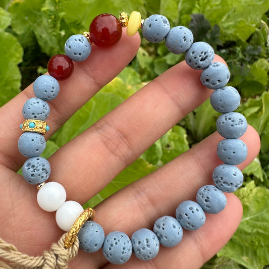 Chinese-Style Volcanic Stone Color-Block Bracelet