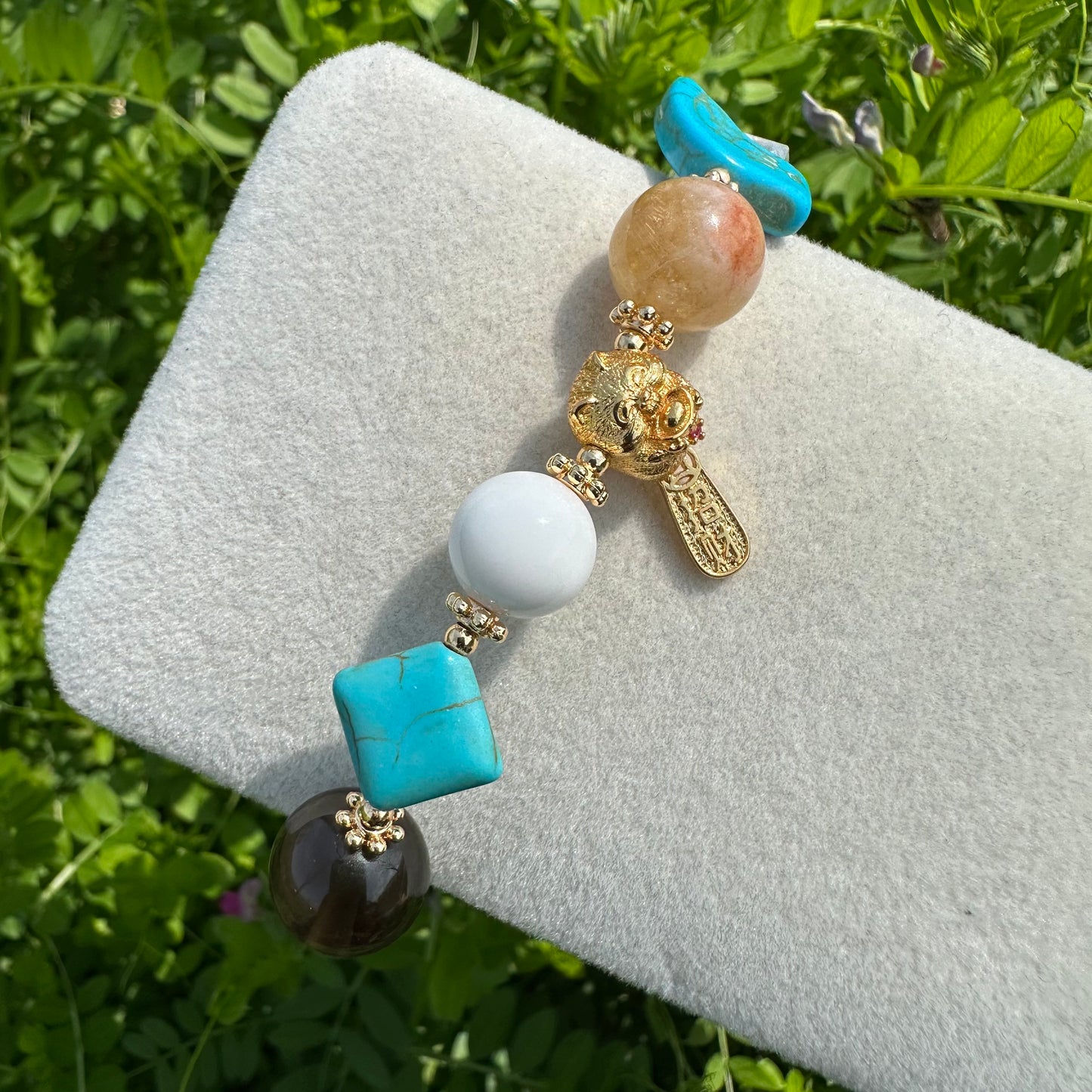 Chinese Lucky Cat Multi-Gem Bracelet