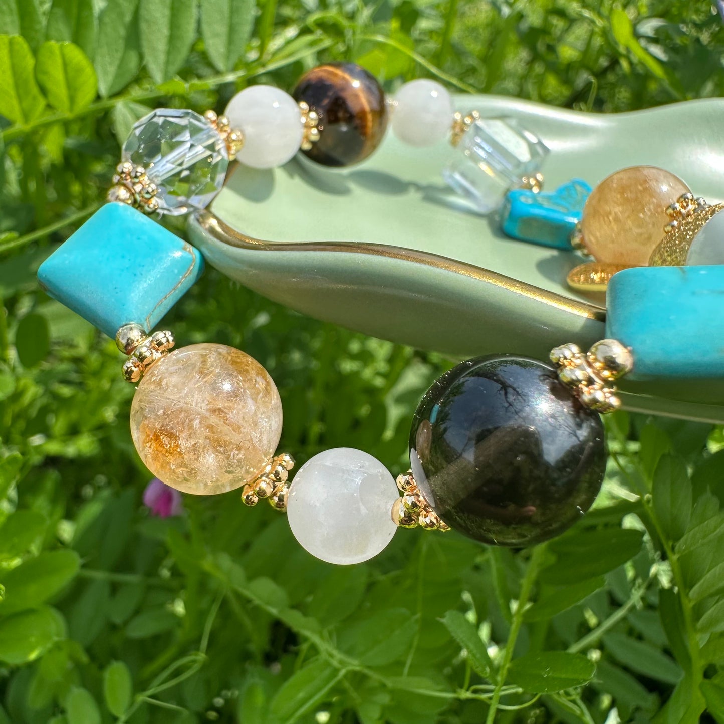 Chinese Lucky Cat Multi-Gem Bracelet