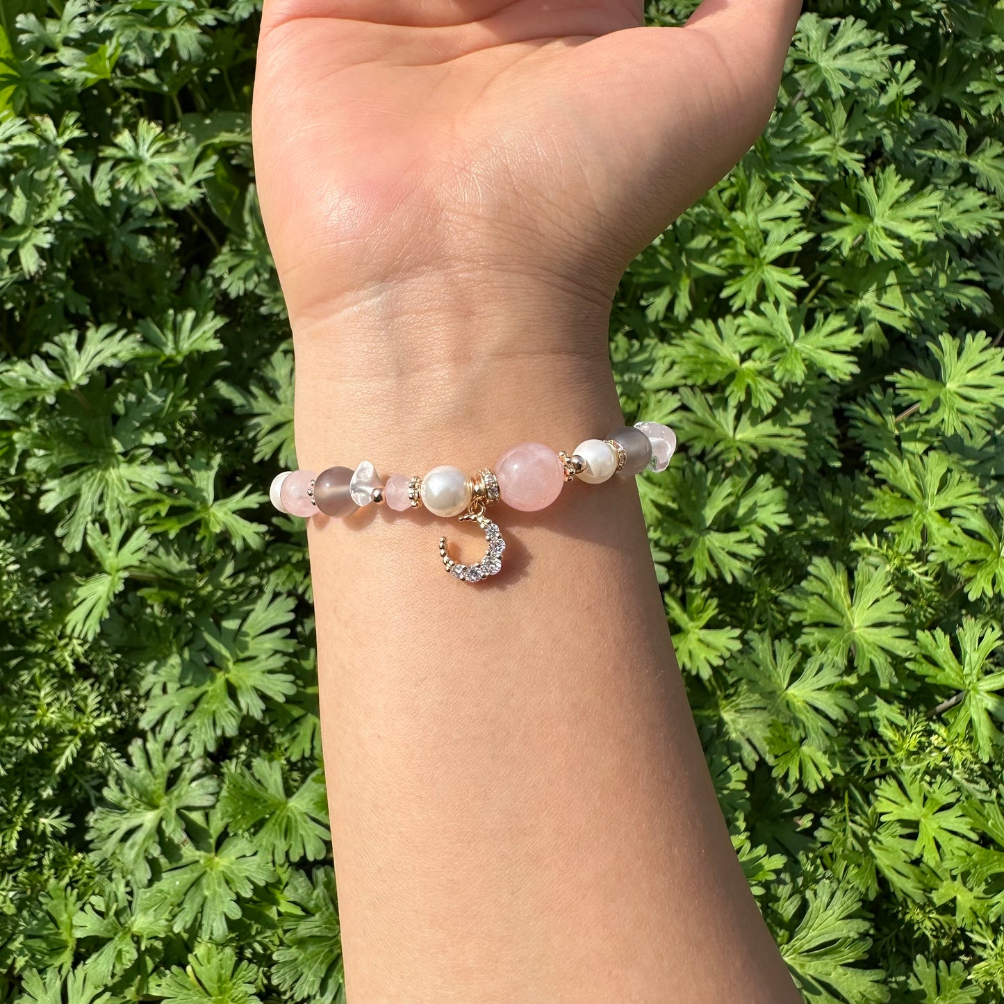 Rose Quartz Chip & Pearl Bracelet