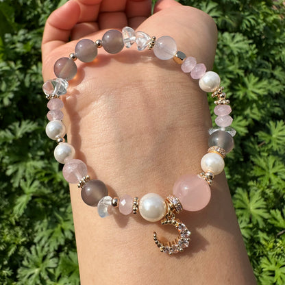 Rose Quartz Chip & Pearl Bracelet