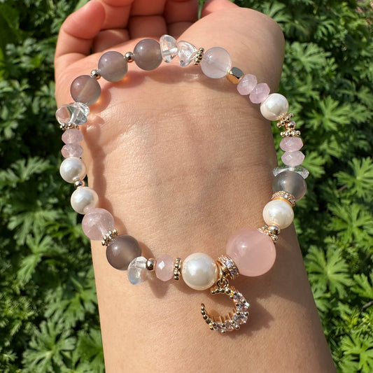Rose Quartz Chip & Pearl Bracelet