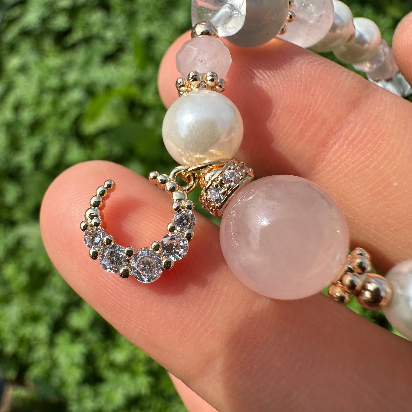 Rose Quartz Chip & Pearl Bracelet