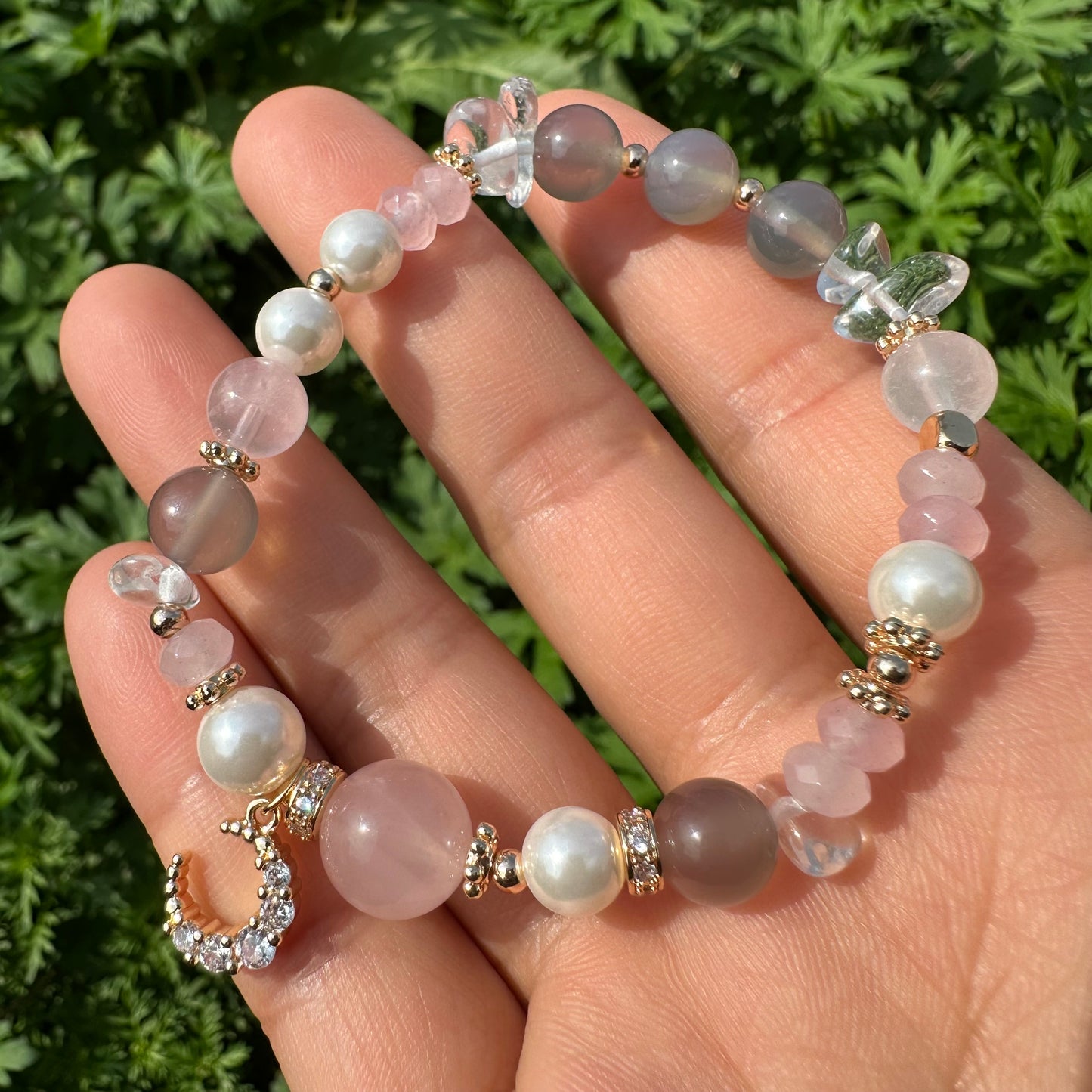 Rose Quartz Chip & Pearl Bracelet