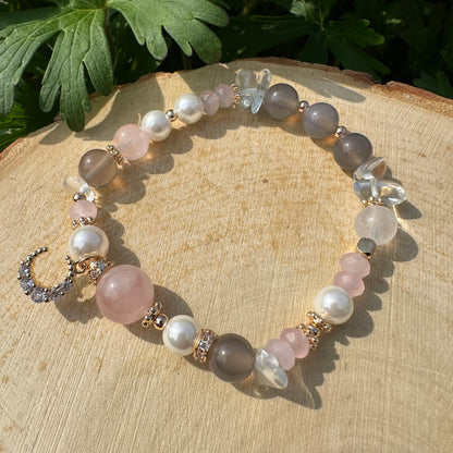 Rose Quartz Chip & Pearl Bracelet