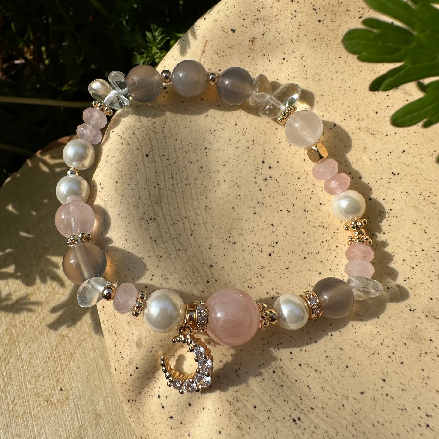 Rose Quartz Chip & Pearl Bracelet