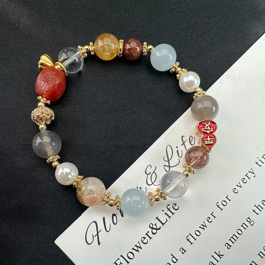 Citrine, Super Seven & Pearl Bracelet