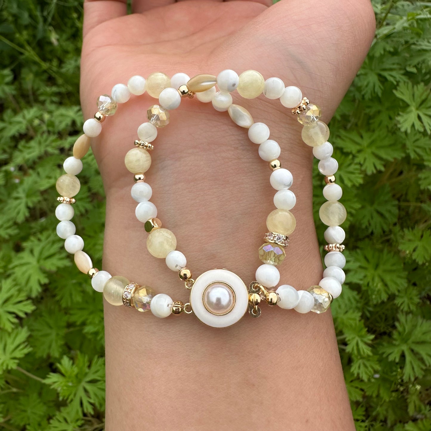 Delicate Shell Bead Double Wrap Bracelet