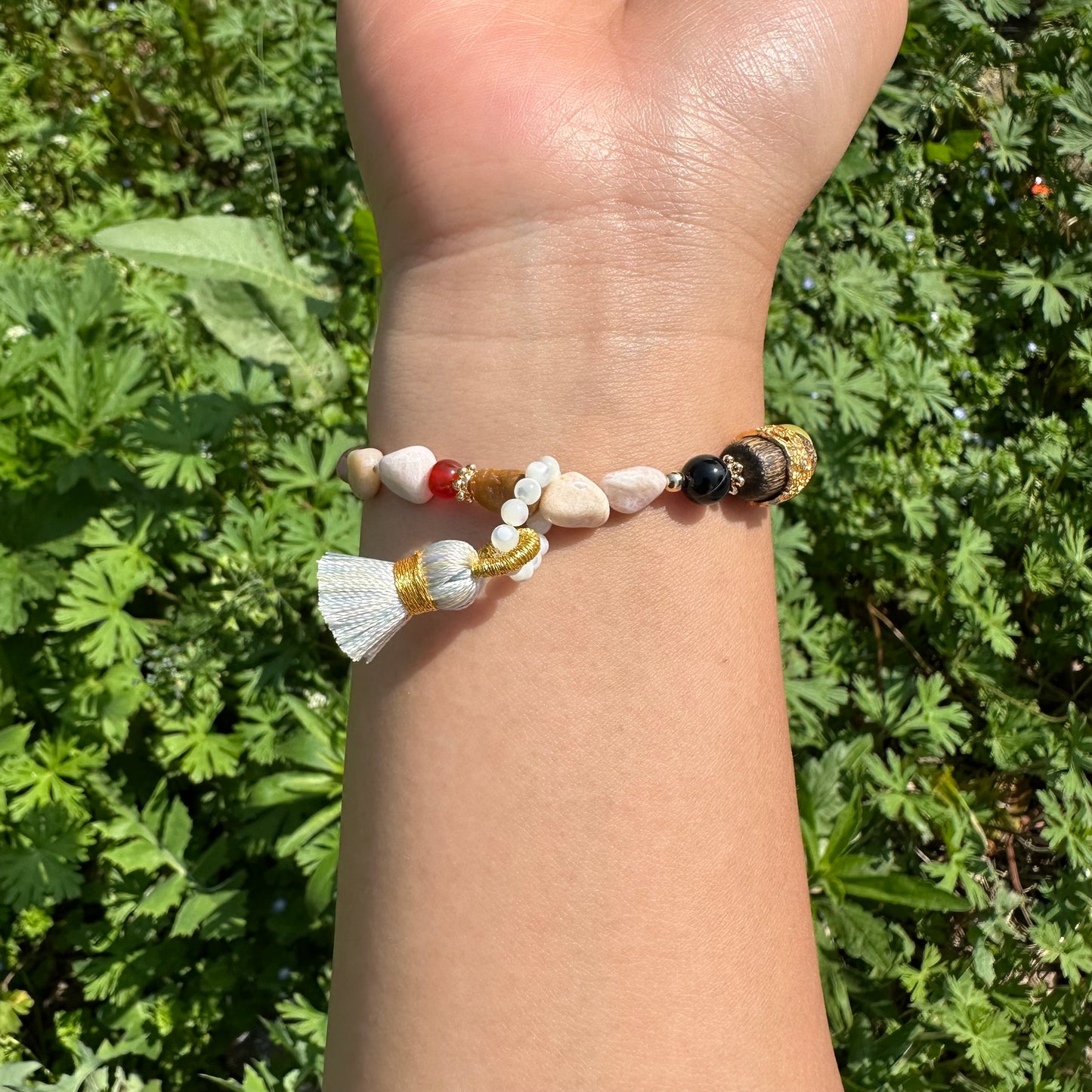 Gemstone Chip Tassel Bracelet