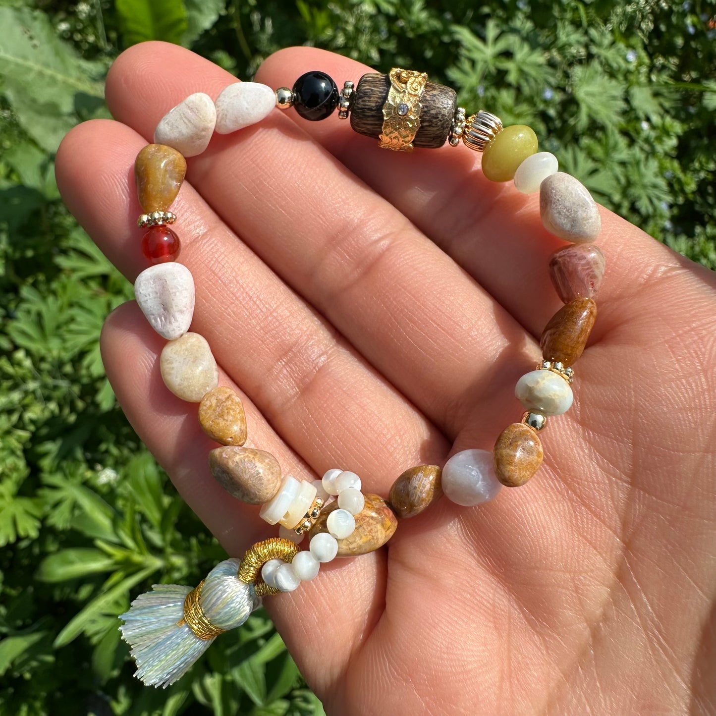 Gemstone Chip Tassel Bracelet