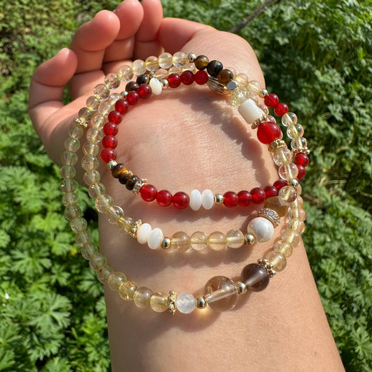 Red Agate, Tiger Eye & Shell Triple Wrap Bracelet