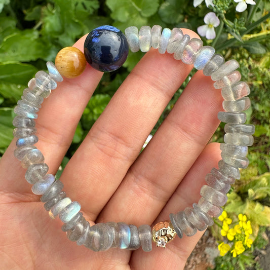 Golden Tiger Eye & Gray Moonstone Chip Bracelet