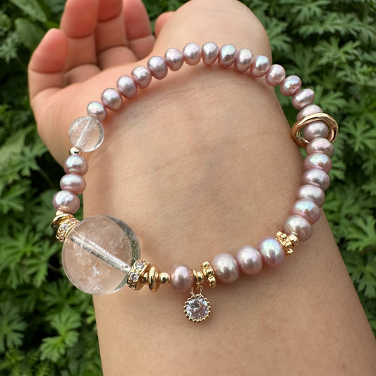Clear Quartz & Natural Pearl Bracelet