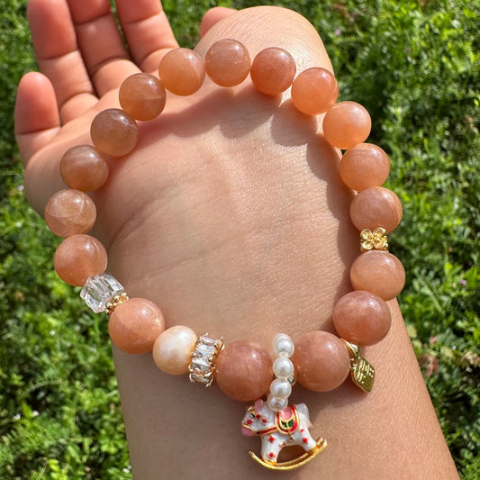 Natural Pearl, Orange Moonstone & Pony Bracelet