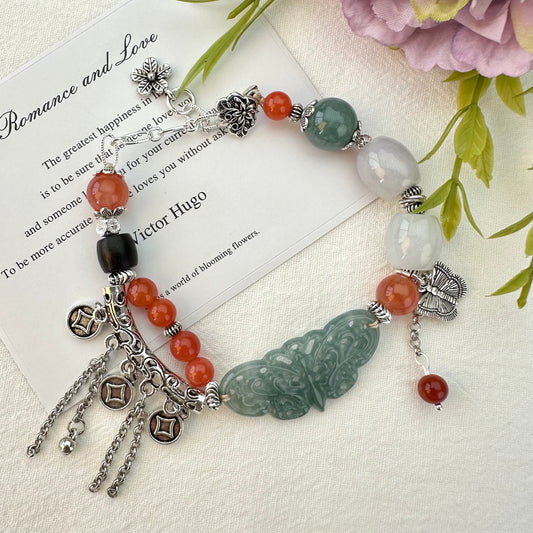 Jade, Red Agate, Blue Jade & Agarwood Bracelet