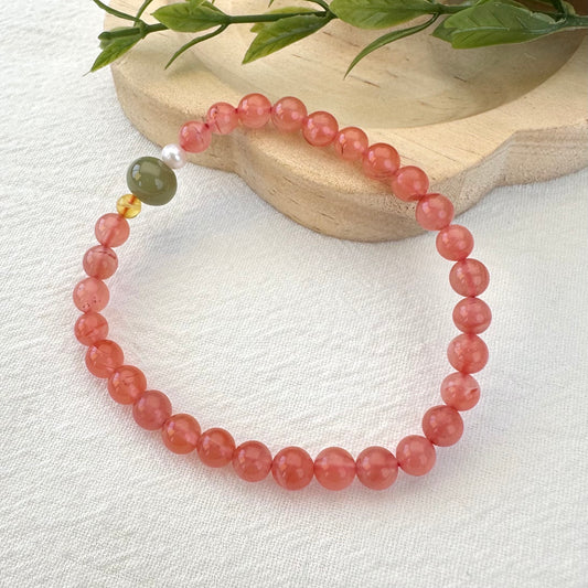 Red Agate, Pearl, Amber & Hetian Jade Bracelet