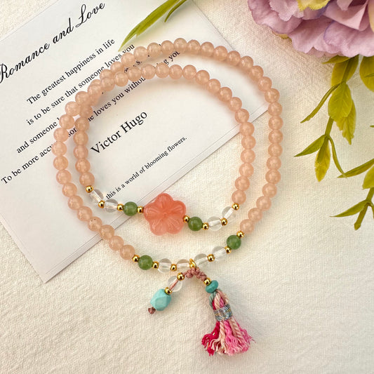Pink Chalcedony & White Turquoise Double Wrap Bracelet