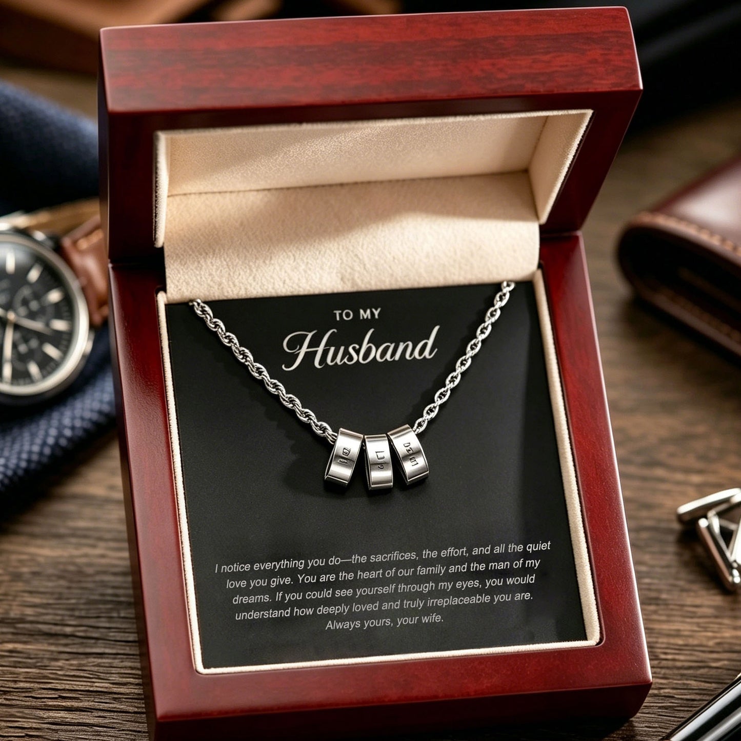 Custom Men’s Necklace, Family Name Necklace, Engraved Name Bead Necklace, To My Husband Gift, Father’s Day Gift