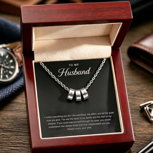 Custom Men’s Necklace, Family Name Necklace, Engraved Name Bead Necklace, To My Husband Gift, Father’s Day Gift