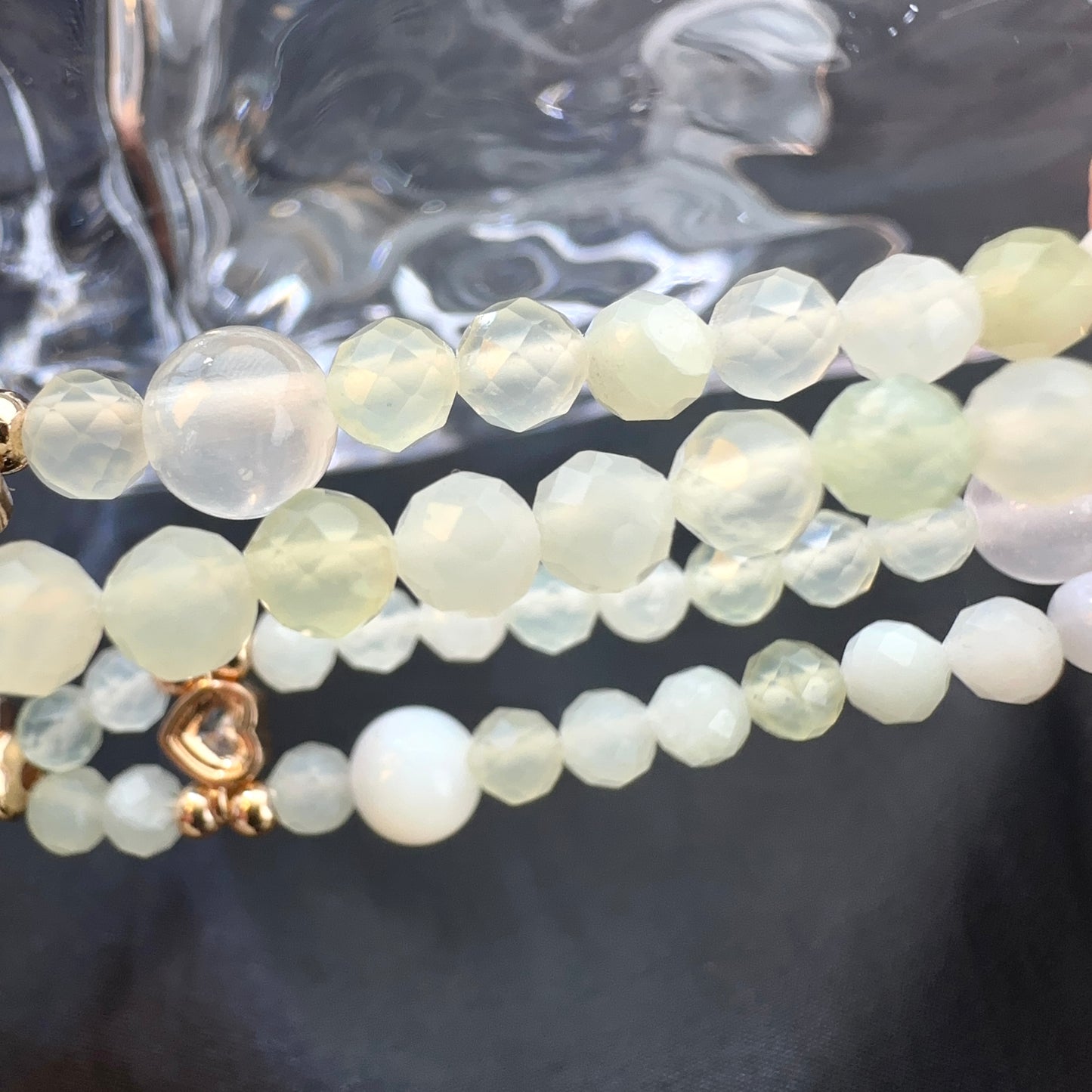 Green Grape Moonlight Prehnite & White Crystal Double-Strand Beaded Watch