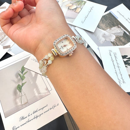 Green Grape Moonlight Prehnite & White Crystal Double-Strand Beaded Watch