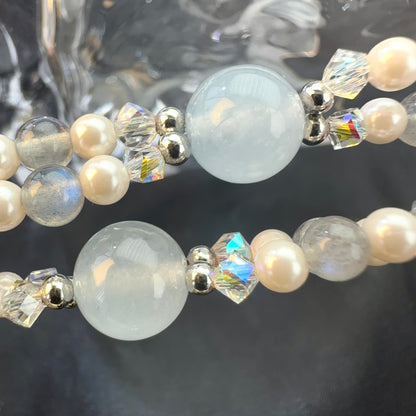 Mist Grey-Blue Aquamarine & Moonstone Crystal Beaded Watch